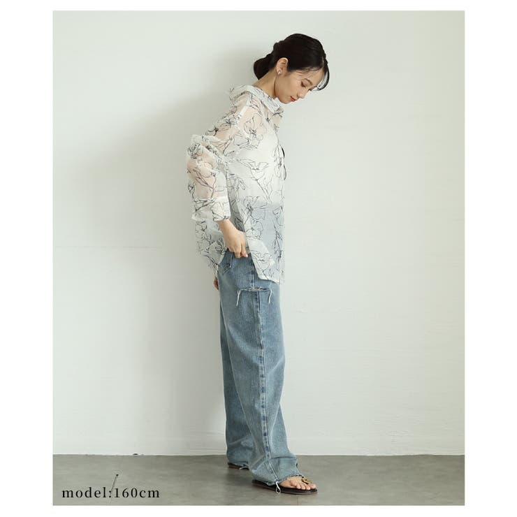 大人のニュアンス溢れるシアー花柄フロッキープリントオーバーサイズシャツ | Sawa a la mode | 詳細画像4 