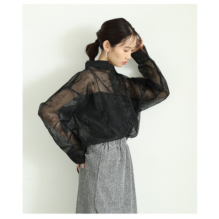 大人のニュアンス溢れるシアー花柄フロッキープリントオーバーサイズシャツ | Sawa a la mode | 詳細画像14 
