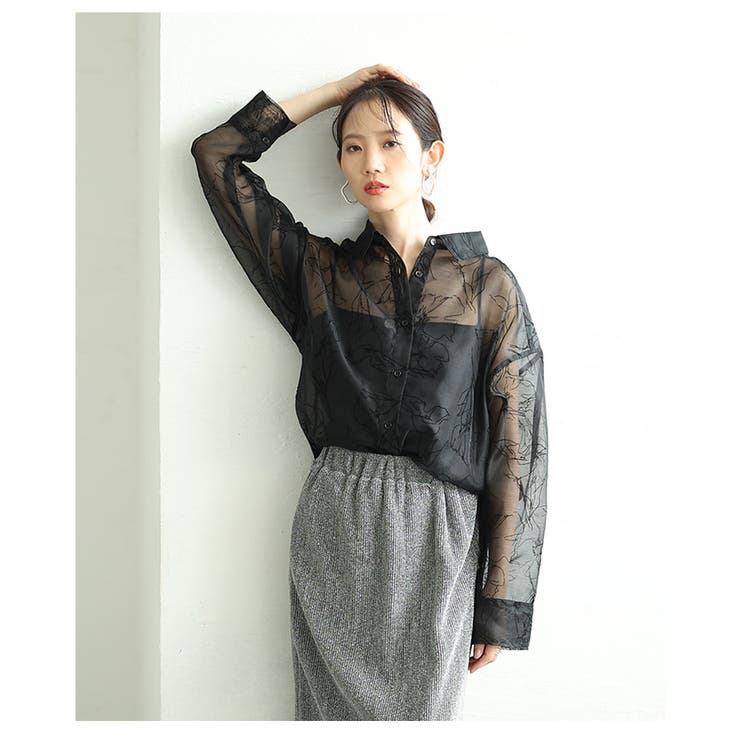 大人のニュアンス溢れるシアー花柄フロッキープリントオーバーサイズシャツ | Sawa a la mode | 詳細画像16 