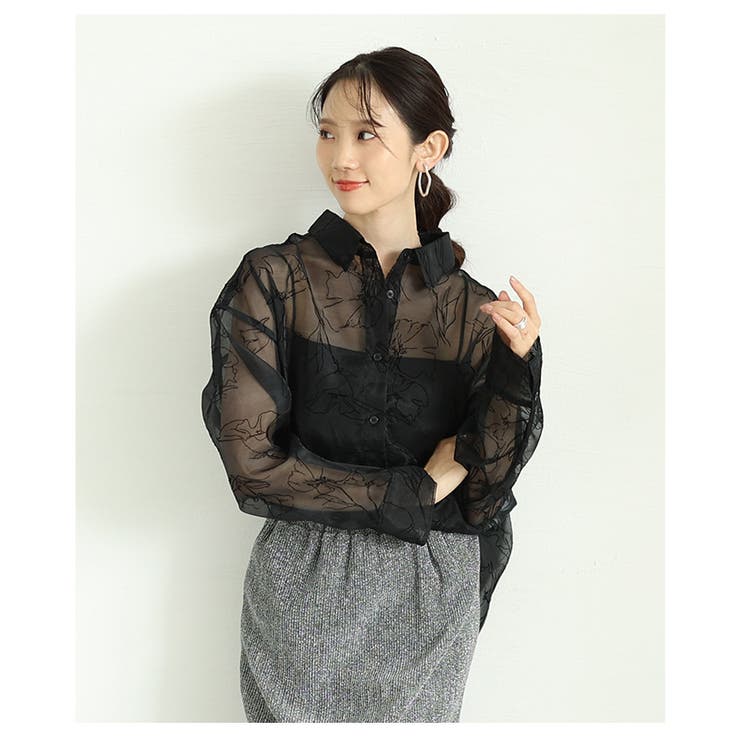 大人のニュアンス溢れるシアー花柄フロッキープリントオーバーサイズシャツ | Sawa a la mode | 詳細画像18 