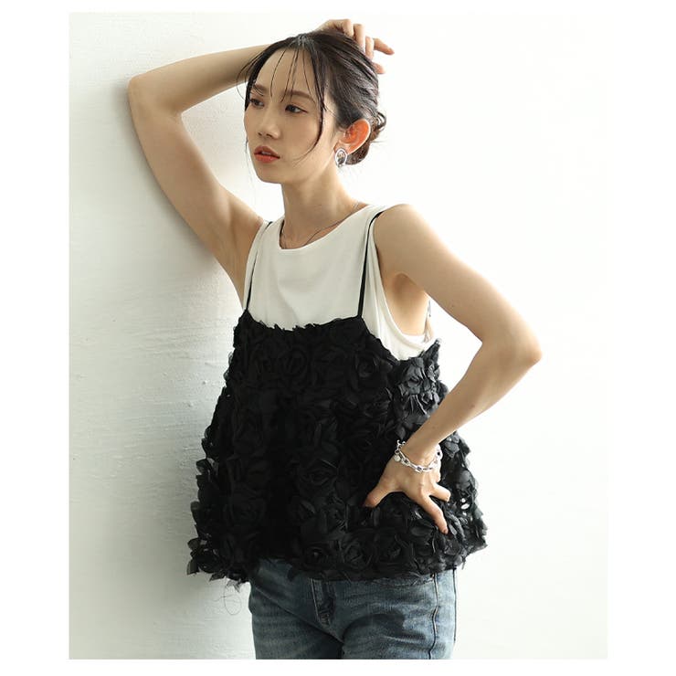 唯一無二の華やぎ纏う立体ローズフレアキャミソール レディース ファッション | Sawa a la mode | 詳細画像14 