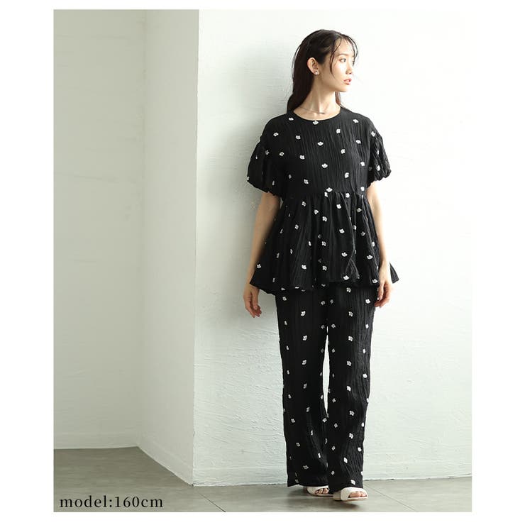 涼し気な風合いと甘さを添えた花柄ドット刺繍楊柳ロングパンツ レディース | Sawa a la mode | 詳細画像8 