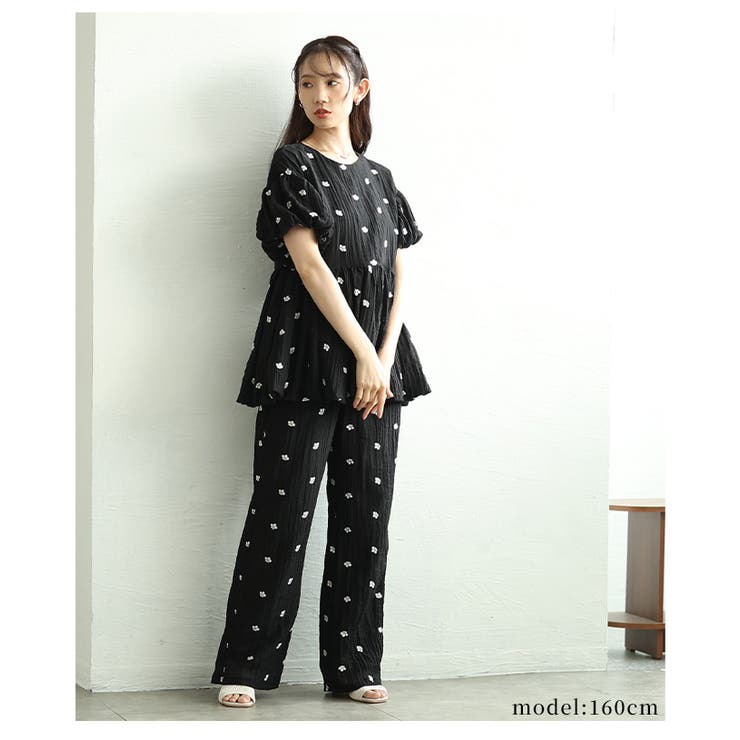 涼し気な風合いと甘さを添えた花柄ドット刺繍楊柳ロングパンツ レディース | Sawa a la mode | 詳細画像19 