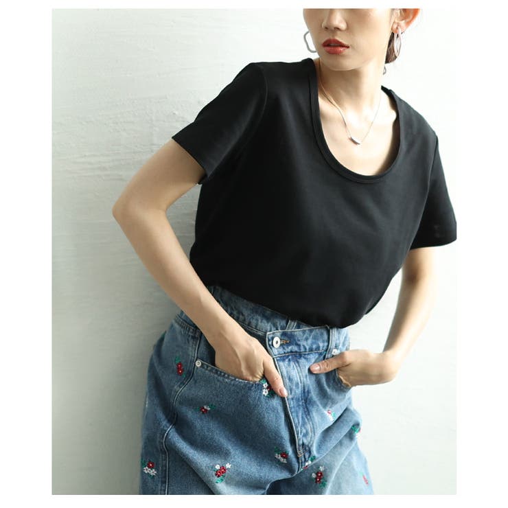 着るだけで美人見えなシルクタッチコットンUネックTシャツ レディース ファッショ… | Sawa a la mode | 詳細画像16 