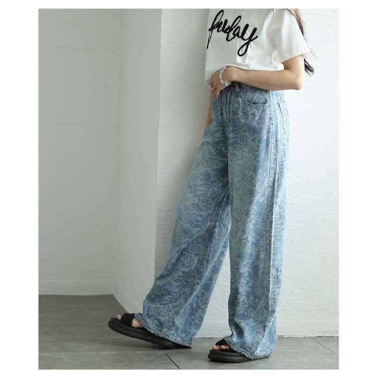 トレンド感満載なヴィンテージムード漂うボタニカル柄ルーズデニムパンツ レディース… | Sawa a la mode | 詳細画像6 