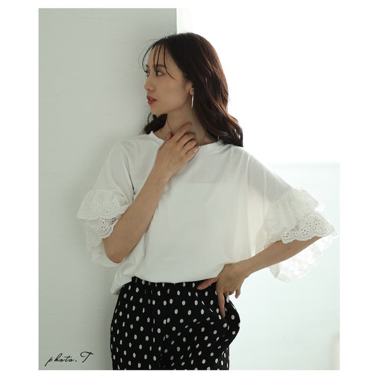 ひとさじの甘さを加えるカットワークフリルスリーブTシャツ レディース ファッショ… | Sawa a la mode | 詳細画像2 