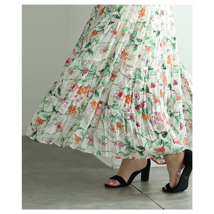 ロマンティックな花の世界が広がるティアードシフォンスカート レディース ファッシ… | Sawa a la mode | 詳細画像5 