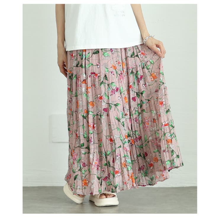 ロマンティックな花の世界が広がるティアードシフォンスカート レディース ファッシ… | Sawa a la mode | 詳細画像14 