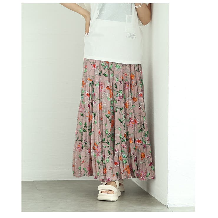 ロマンティックな花の世界が広がるティアードシフォンスカート レディース ファッシ… | Sawa a la mode | 詳細画像20 