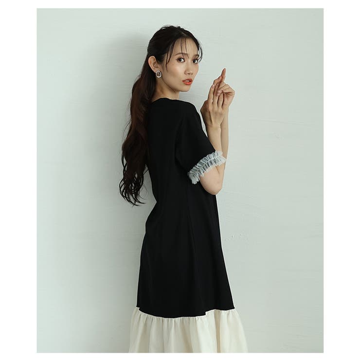涼やかなチュールで清涼感を感じる異素材ドッキングワンピース レディース | Sawa a la mode | 詳細画像6 
