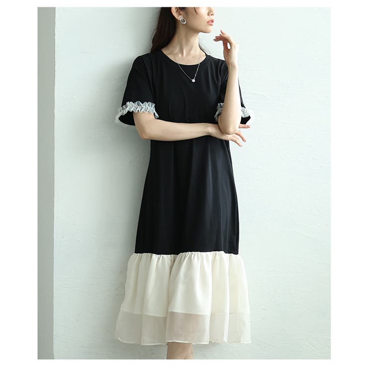 涼やかなチュールで清涼感を感じる異素材ドッキングワンピース レディース | Sawa a la mode | 詳細画像18 