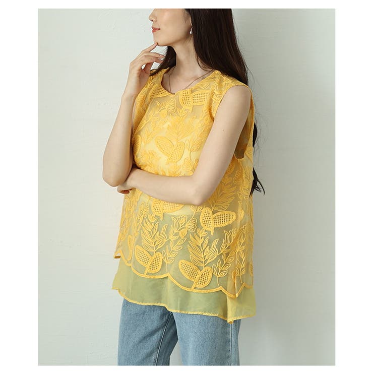 美しさ際立つボタニカル刺繍のレイヤード風シアートップス レディース ファッション | Sawa a la mode | 詳細画像6 