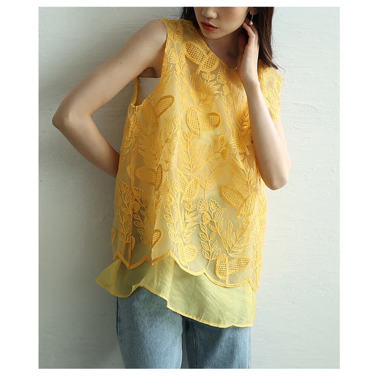 美しさ際立つボタニカル刺繍のレイヤード風シアートップス レディース ファッション | Sawa a la mode | 詳細画像17 