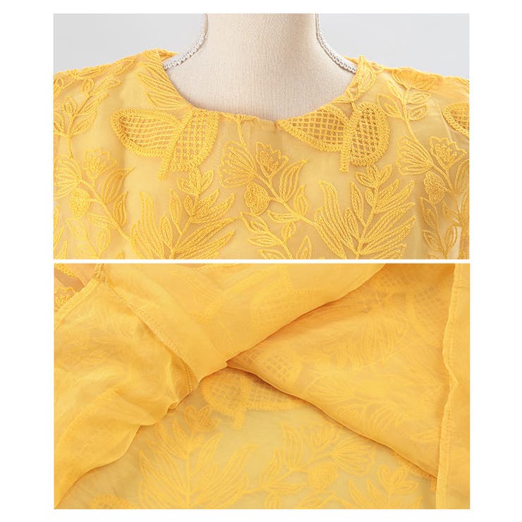 レディース 売れ筋商品|||トップス カットソー 黄 イエロー ノースリーブ ボタニカル 刺繍 シアー レイヤード 夏服 大人可愛い きれいめ 30代 40代 50代 女性 サワアラモード Sawa a la mode レディース トップス カットソー 黄 イエロー