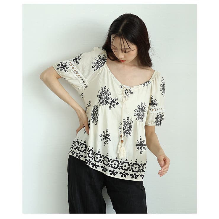 ナチュラルな風合いを愉しむエスニック刺繍の2wayショルダートップス レディース | Sawa a la mode | 詳細画像11 