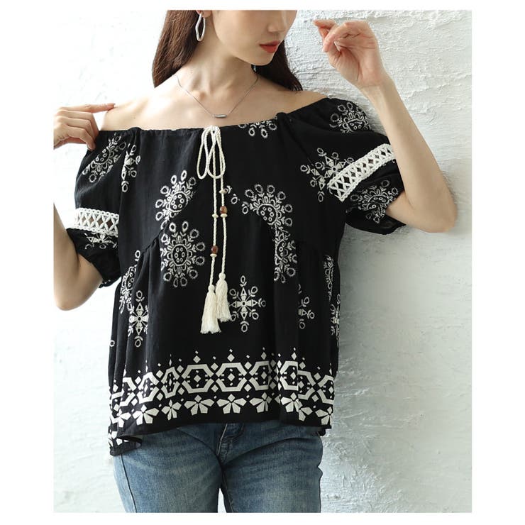 ナチュラルな風合いを愉しむエスニック刺繍の2wayショルダートップス レディース | Sawa a la mode | 詳細画像12 