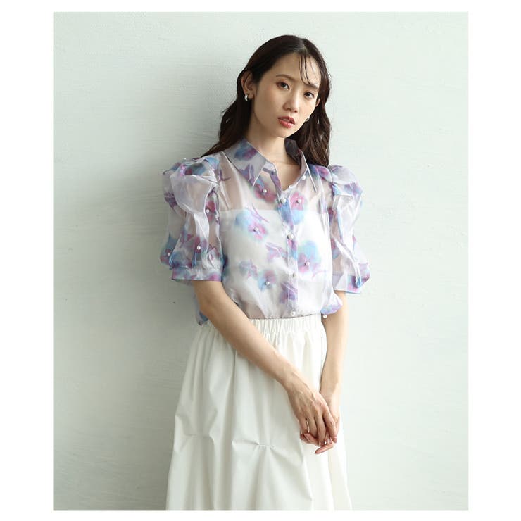 パールを纏うシアーオーガンジーのパワーショルダーブラウス レディース ファッショ… | Sawa a la mode | 詳細画像6 