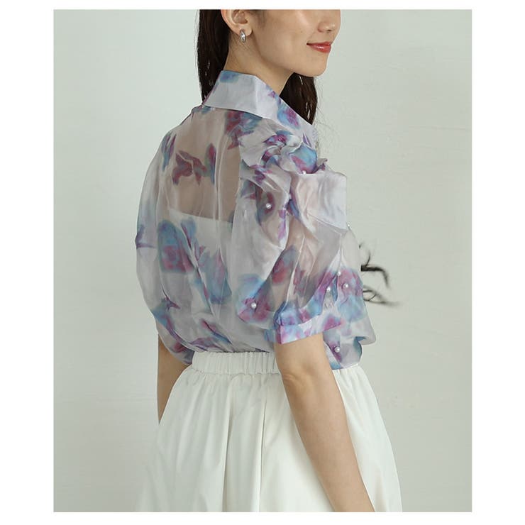 パールを纏うシアーオーガンジーのパワーショルダーブラウス レディース ファッショ… | Sawa a la mode | 詳細画像8 