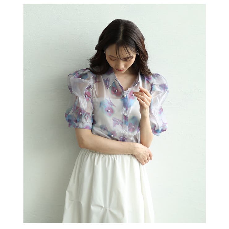 パールを纏うシアーオーガンジーのパワーショルダーブラウス レディース ファッショ… | Sawa a la mode | 詳細画像10 