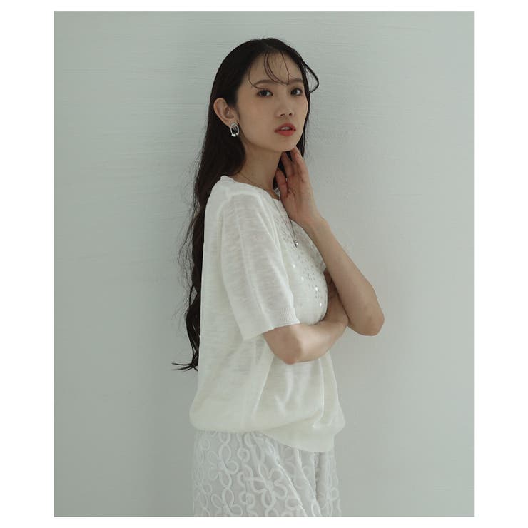 品のある煌めき放つスパンコールサマーニットトップス レディース ファッション | Sawa a la mode | 詳細画像5 