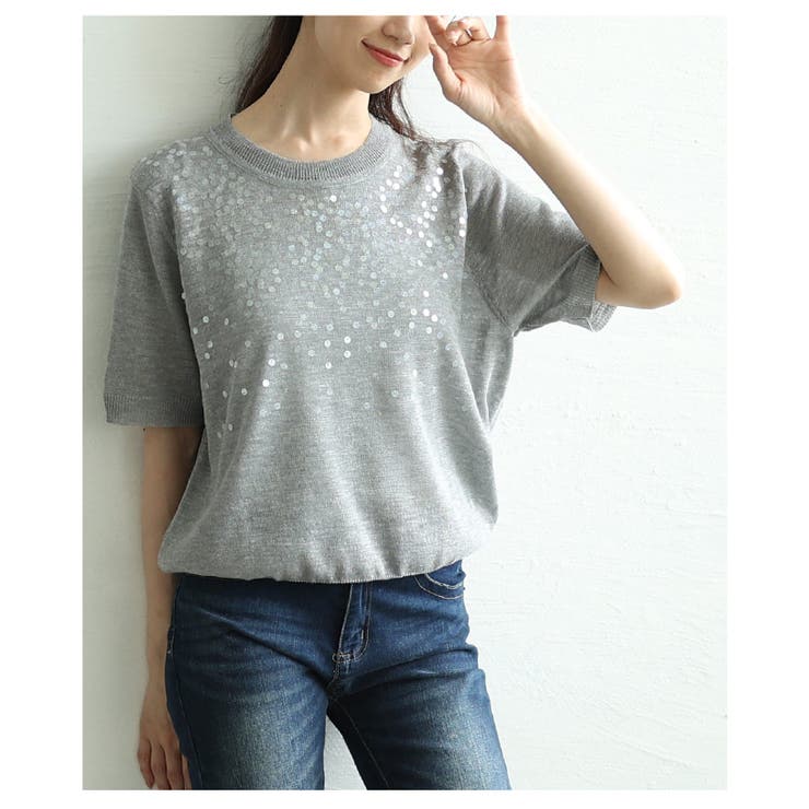 品のある煌めき放つスパンコールサマーニットトップス レディース ファッション | Sawa a la mode | 詳細画像18 