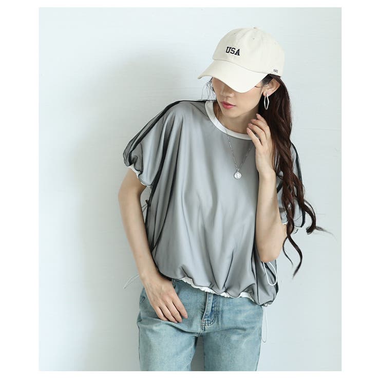 チュールレイヤードドロストプルオーバートップス レディース ファッション | Sawa a la mode | 詳細画像12 