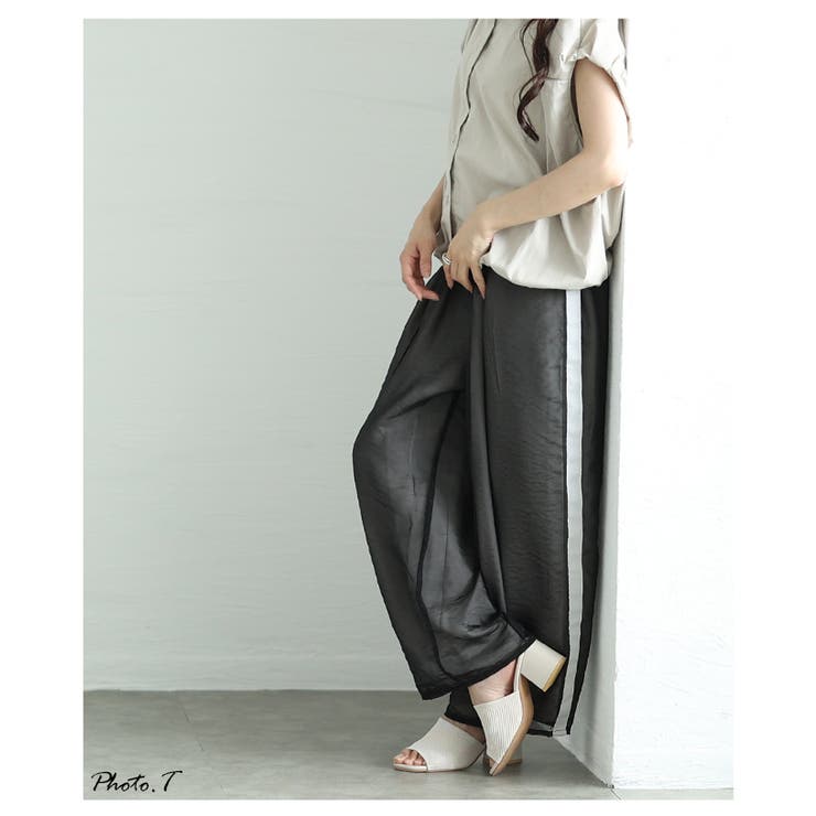 オーガンジーレイヤードサイドラインロングパンツ レディース ファッション | Sawa a la mode | 詳細画像3 