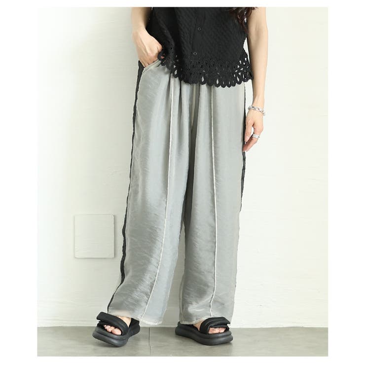 オーガンジーレイヤードサイドラインロングパンツ レディース ファッション | Sawa a la mode | 詳細画像18 