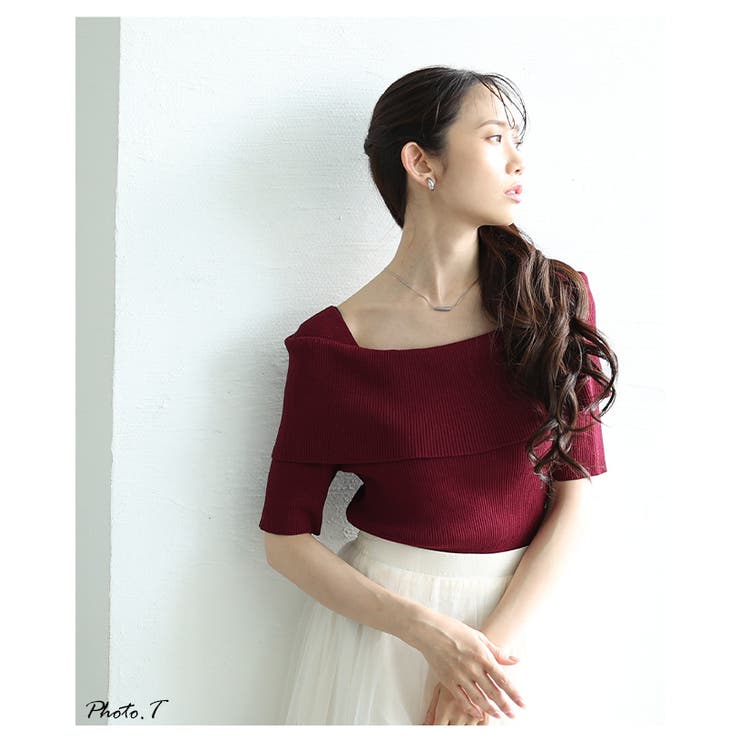 オフショルリブニット半袖トップス レディース ファッション | Sawa a la mode | 詳細画像3 