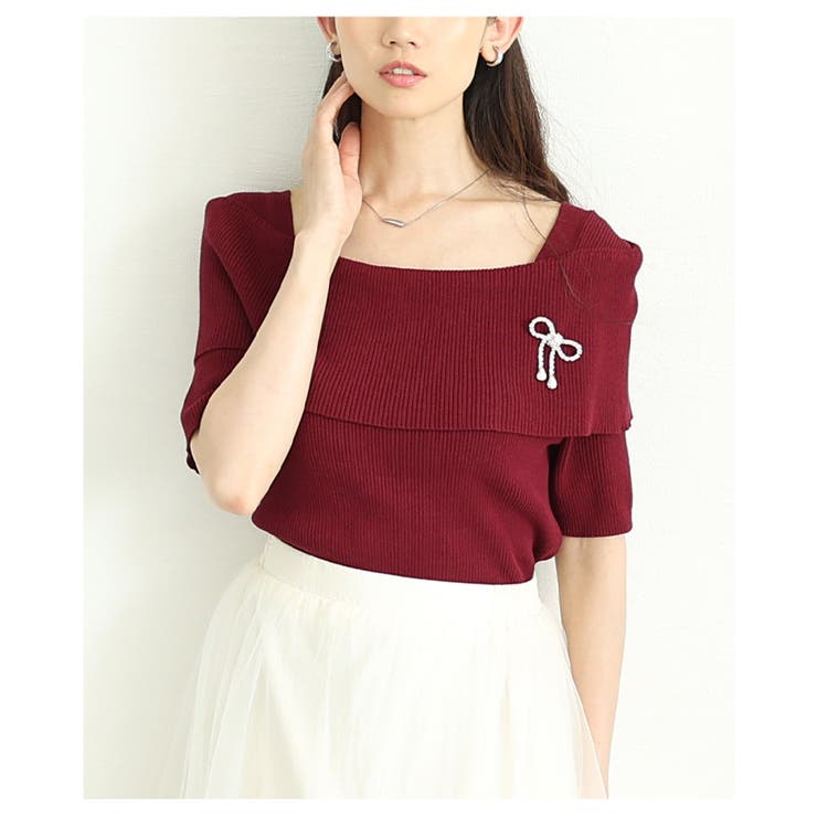 オフショルリブニット半袖トップス レディース ファッション | Sawa a la mode | 詳細画像4 