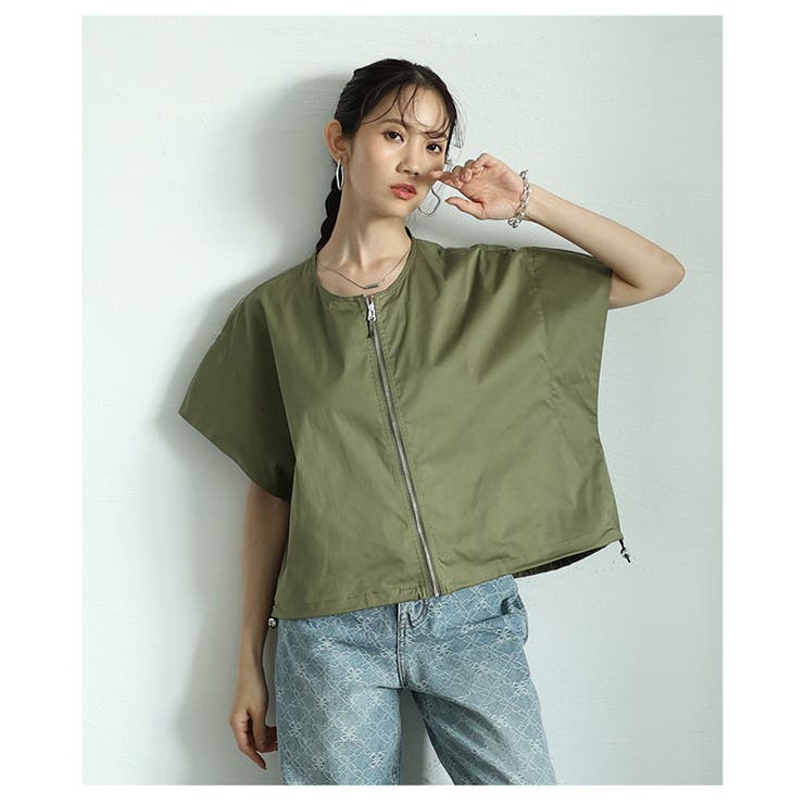 こなれ感たっぷりのシルエットを愉しむドロスト付き切り替えジップベスト レディース… | Sawa a la mode | 詳細画像15 