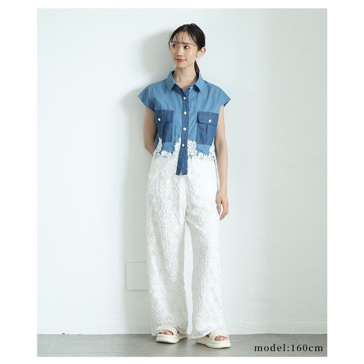 レースドッキングダンガリーシャツ【8月14日20時販売新作】