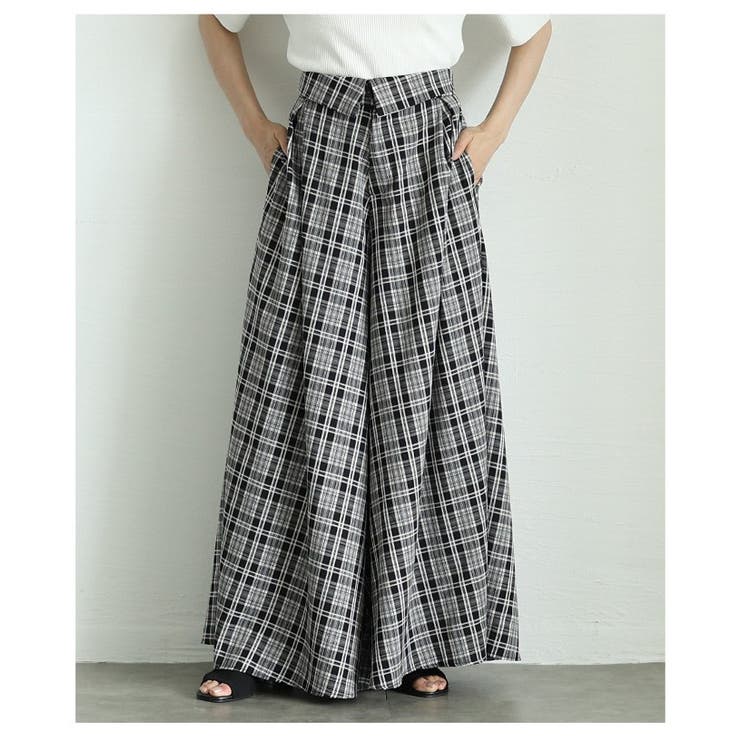 チェック柄ウエストフラップ風フレアワイドロングパンツ レディース ファッション | Sawa a la mode | 詳細画像12 