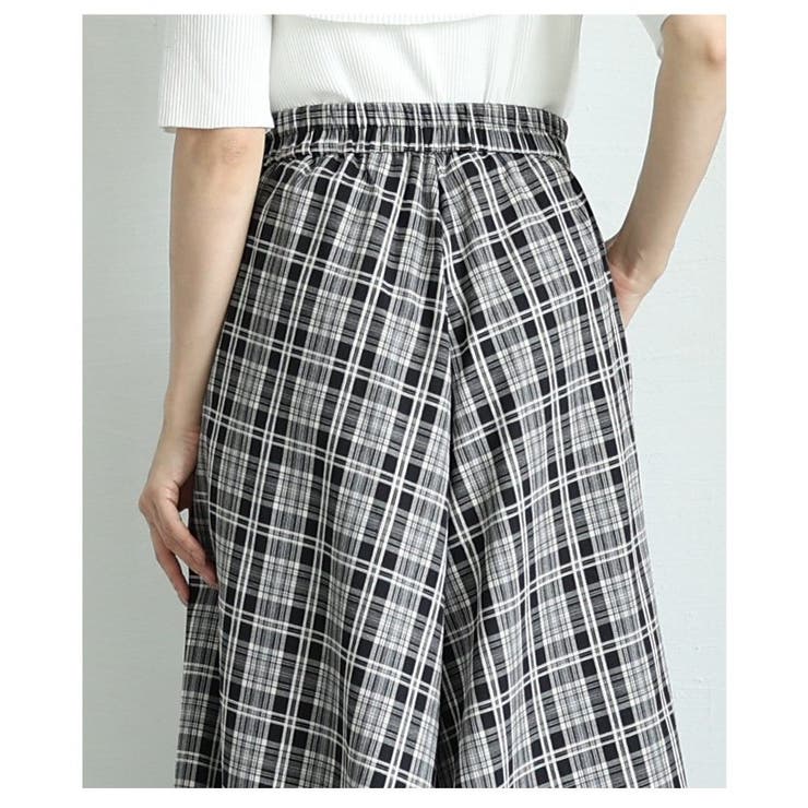 チェック柄ウエストフラップ風フレアワイドロングパンツ レディース ファッション | Sawa a la mode | 詳細画像14 