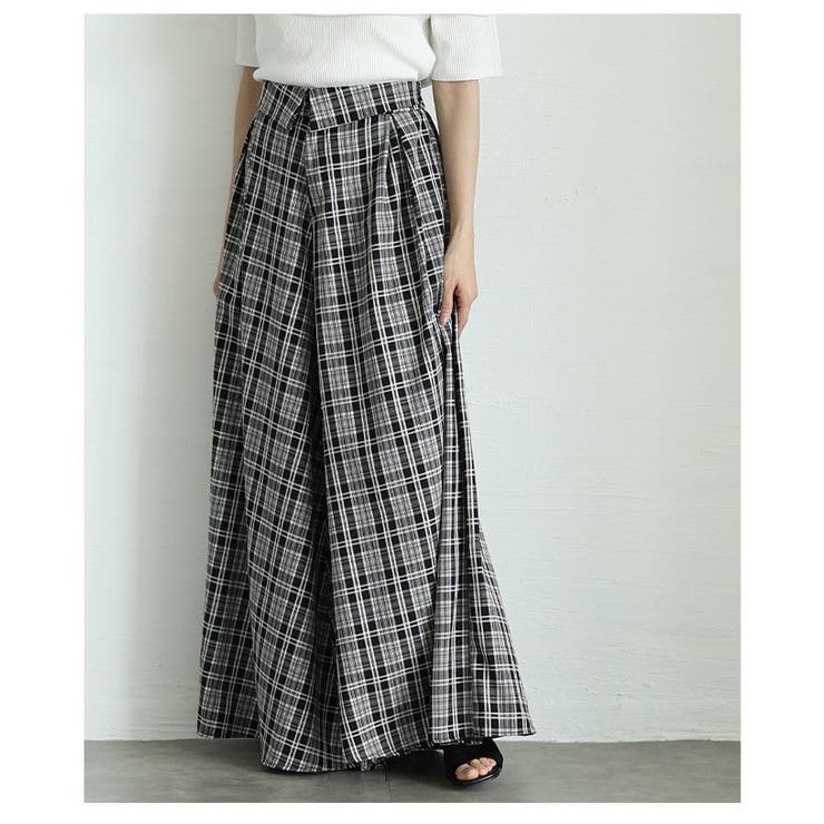 チェック柄ウエストフラップ風フレアワイドロングパンツ レディース ファッション | Sawa a la mode | 詳細画像16 