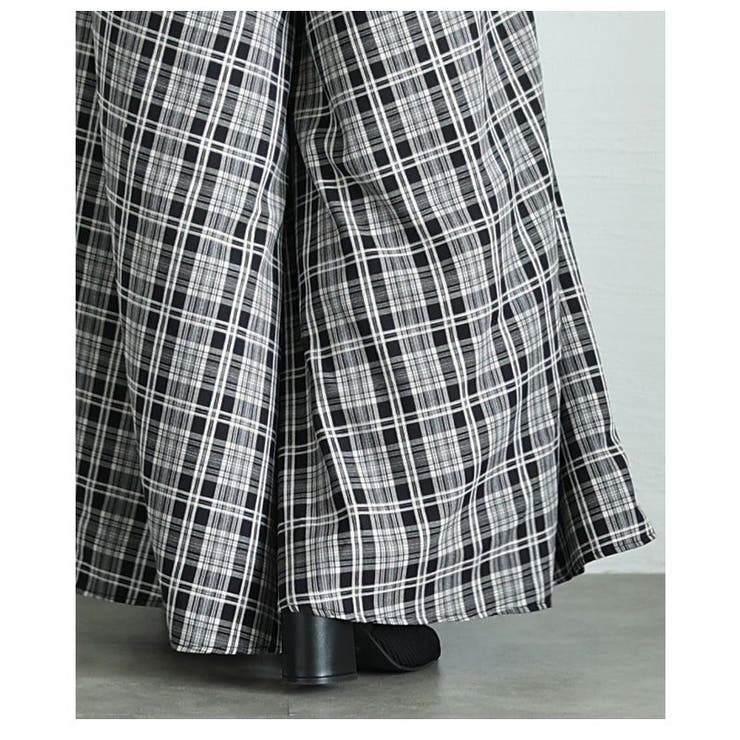 チェック柄ウエストフラップ風フレアワイドロングパンツ レディース ファッション | Sawa a la mode | 詳細画像20 