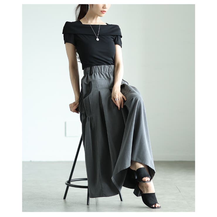 サイド切替プリーツ配色パイピングウエストゴムフレアスカート レディース ファッシ… | Sawa a la mode | 詳細画像12 