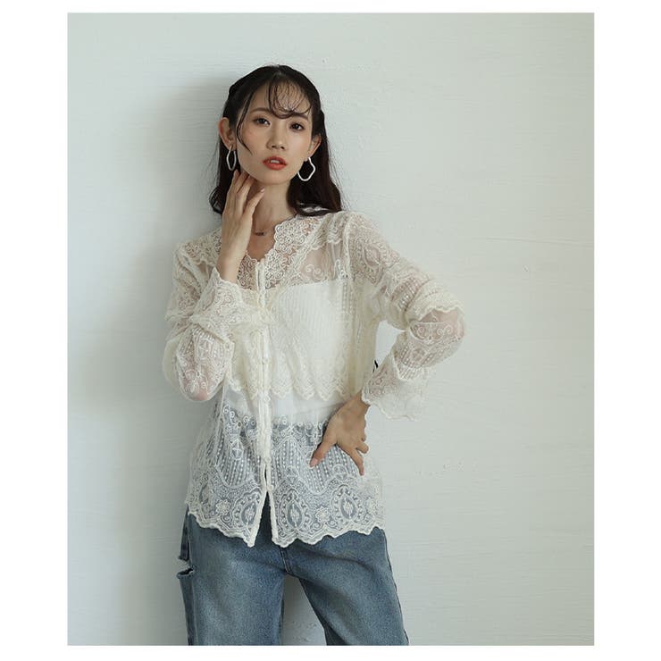 総レース×スカラップデザインシアーブラウス レディース ファッション | Sawa a la mode | 詳細画像9 