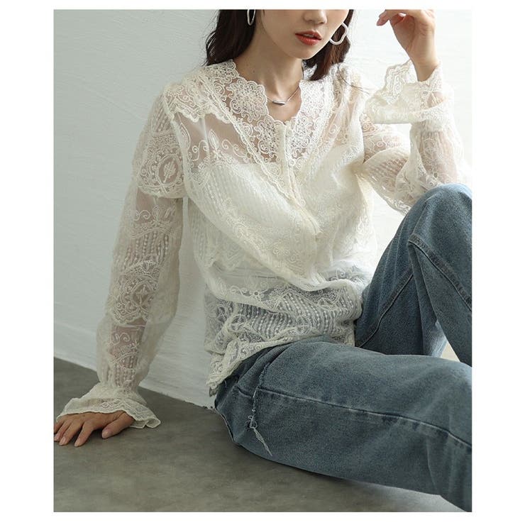 総レース×スカラップデザインシアーブラウス レディース ファッション | Sawa a la mode | 詳細画像11 