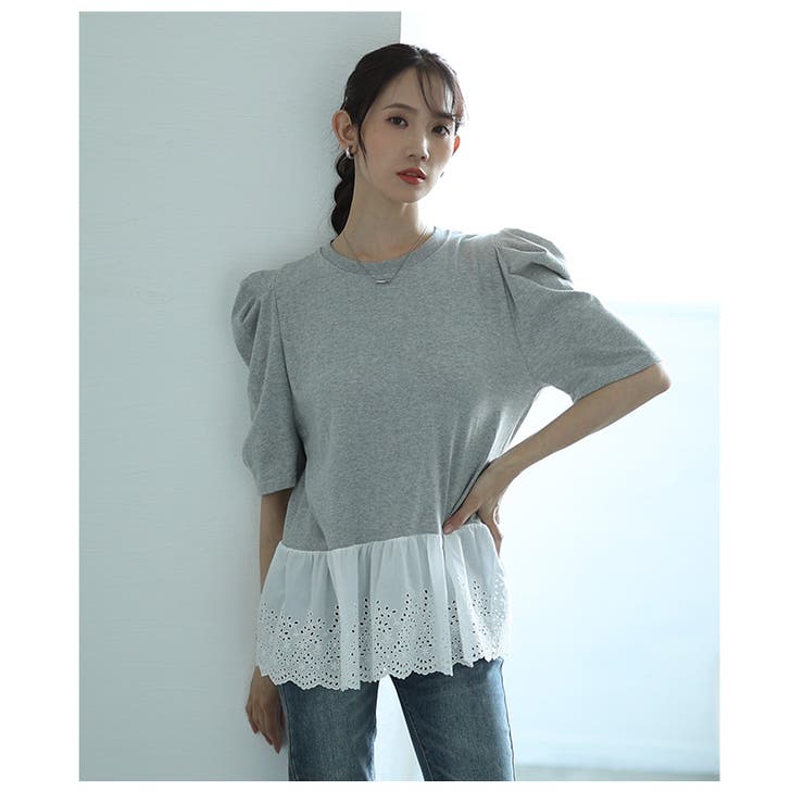 パワーショルダー裾レースTシャツ【8月25日20時販売新作】