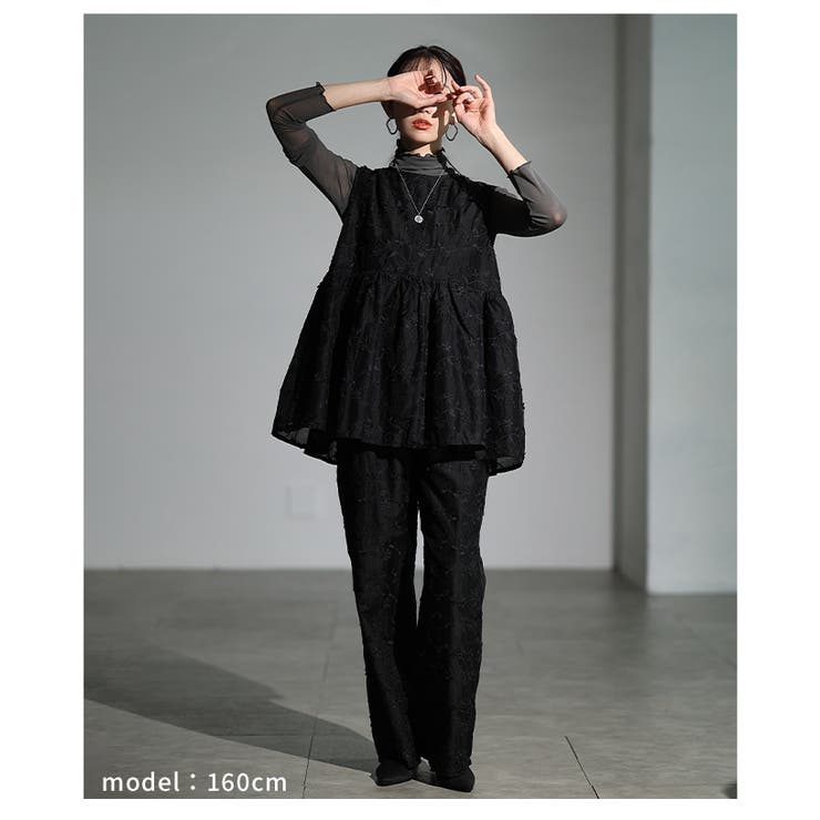 華やぐ上品さ重なる立体花刺繍オーガンジーセミワイドパンツ レディース ファッション | Sawa a la mode | 詳細画像13 