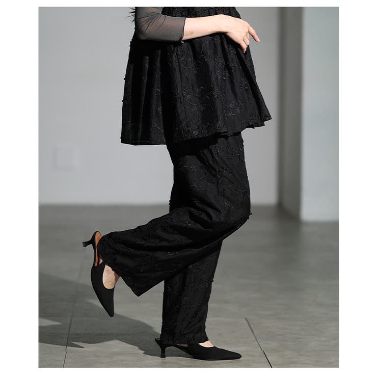 華やぐ上品さ重なる立体花刺繍オーガンジーセミワイドパンツ レディース ファッション | Sawa a la mode | 詳細画像14 