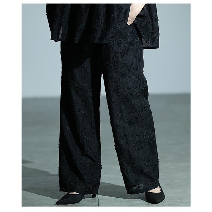 華やぐ上品さ重なる立体花刺繍オーガンジーセミワイドパンツ レディース ファッション | Sawa a la mode | 詳細画像16 