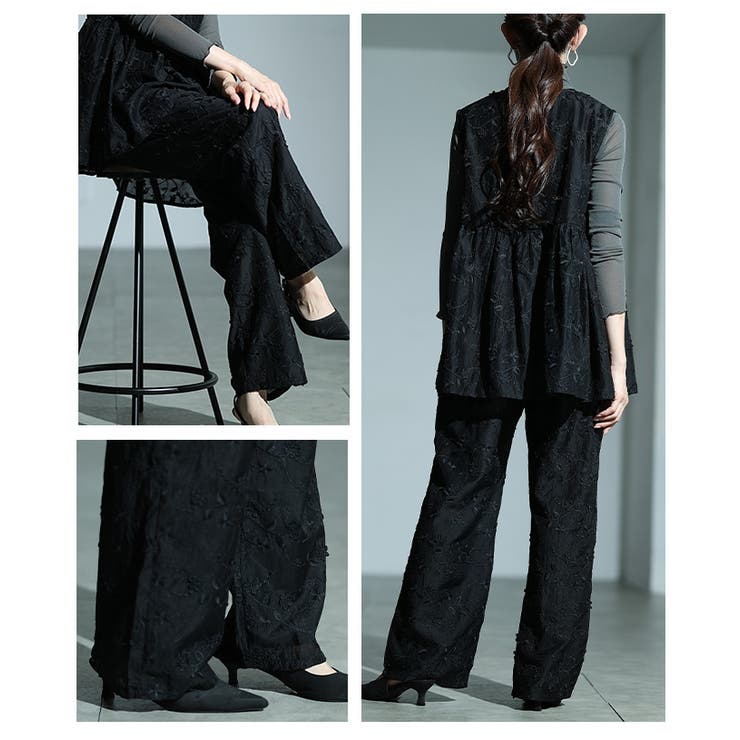 華やぐ上品さ重なる立体花刺繍オーガンジーセミワイドパンツ レディース ファッション | Sawa a la mode | 詳細画像17 