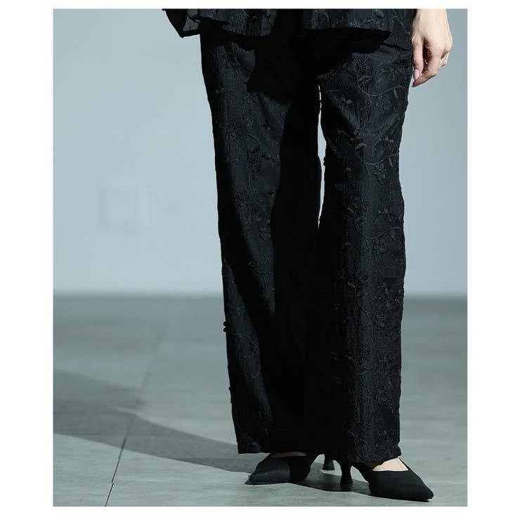 華やぐ上品さ重なる立体花刺繍オーガンジーセミワイドパンツ レディース ファッション | Sawa a la mode | 詳細画像19 