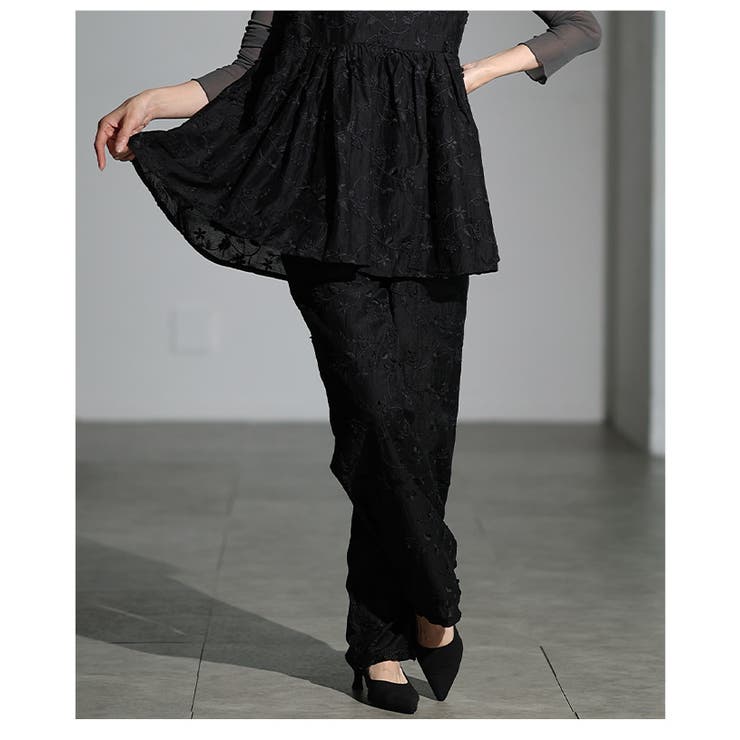 華やぐ上品さ重なる立体花刺繍オーガンジーセミワイドパンツ レディース ファッション | Sawa a la mode | 詳細画像20 