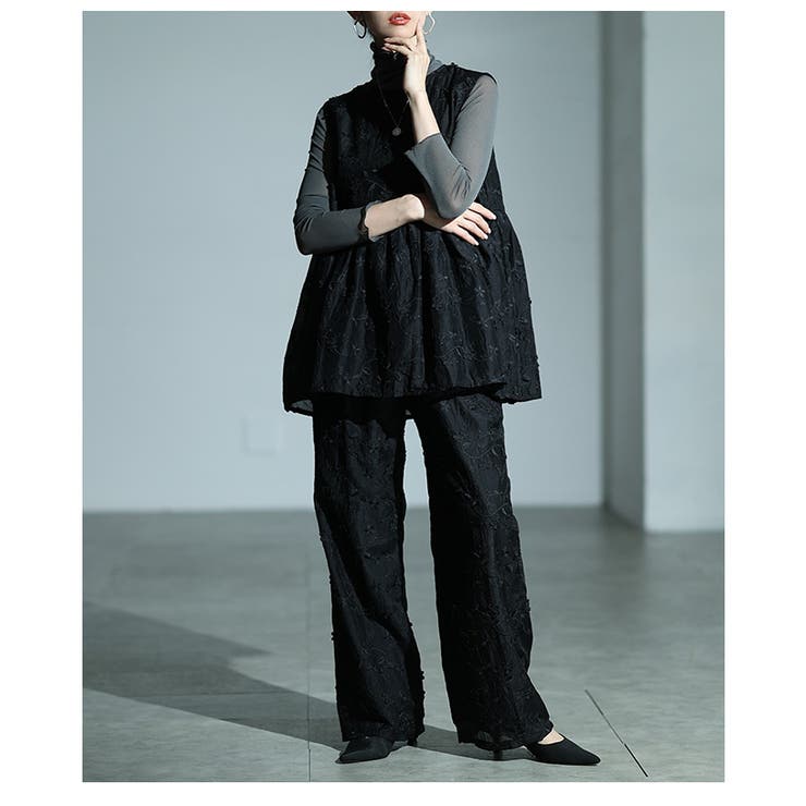 華やぐ上品さ重なる立体花刺繍オーガンジーセミワイドパンツ レディース ファッション | Sawa a la mode | 詳細画像22 