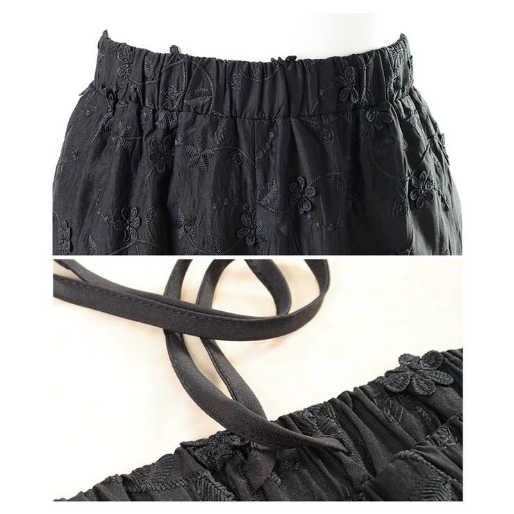 華やぐ上品さ重なる立体花刺繍オーガンジーセミワイドパンツ レディース ファッション | Sawa a la mode | 詳細画像23 