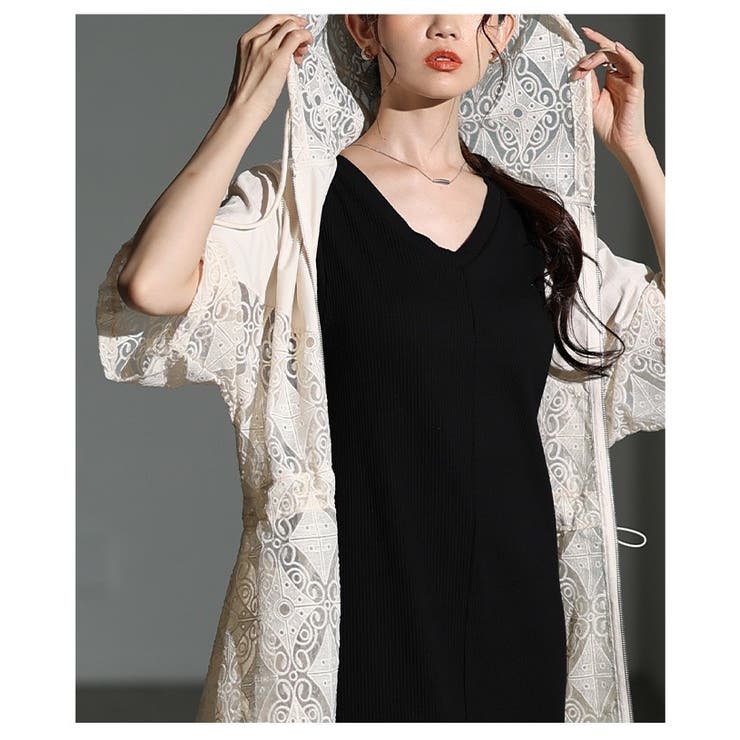 ドラマティックな優雅さ纏うレース切替ジップアップロングパーカーワンピース レディ… | Sawa a la mode | 詳細画像9 