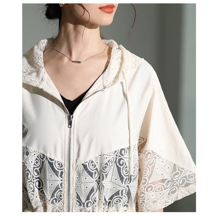 ドラマティックな優雅さ纏うレース切替ジップアップロングパーカーワンピース レディ… | Sawa a la mode | 詳細画像21 